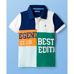 Pine Kids Cotton Knit Polo T-Shirt With Team Player Text Print - Navy Blue  & White