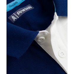 Pine Kids Cotton Knit Polo T-Shirt With Team Player Text Print - Navy Blue  & White