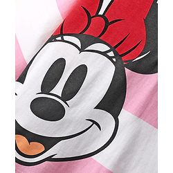 Pine Kids Disney Single Jersey Half Sleeves Drop Shoulder Top & Denim Skirt with Minnie Mouse Graphics & Color Block Design - White & Pink