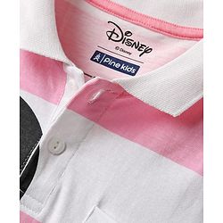 Pine Kids Disney Single Jersey Half Sleeves Drop Shoulder Top & Denim Skirt with Minnie Mouse Graphics & Color Block Design - White & Pink