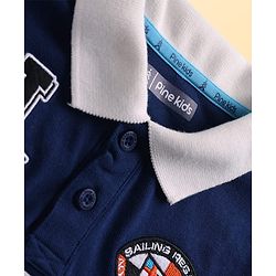 Pine Kids Cotton Knit Half Sleeves Cut & Sew Polo T-Shirt with Text Print & Patch Detailing - Red White & Navy Blue