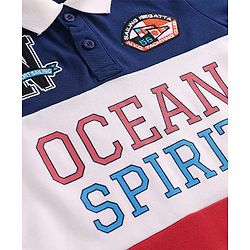 Pine Kids Cotton Knit Half Sleeves Cut & Sew Polo T-Shirt with Text Print & Patch Detailing - Red White & Navy Blue