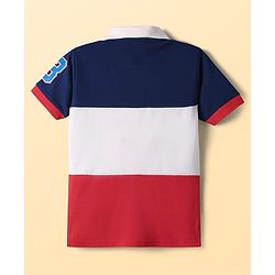 Pine Kids Cotton Knit Half Sleeves Cut & Sew Polo T-Shirt with Text Print & Patch Detailing - Red White & Navy Blue