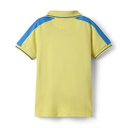 Pine Kids Cotton Knit Half Sleeves Cut & Sew Polo T-Shirt with Fun Time Text Print - Lemon Yellow & Blue