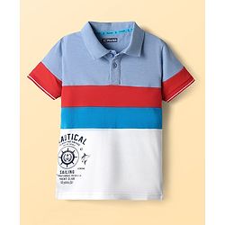 Pine Kids Cotton Knit Half Sleeves Cut & Sew Polo T-Shirt with Nautical Theme Print - Blue & White