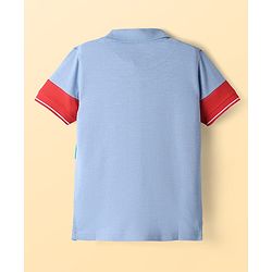 Pine Kids Cotton Knit Half Sleeves Cut & Sew Polo T-Shirt with Nautical Theme Print - Blue & White