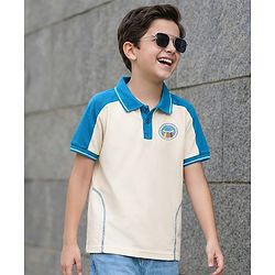 Pine Kids Cotton Knit Polo T-Shirt With I Want To Belive Text Print - Blue & White