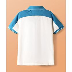 Pine Kids Cotton Knit Polo T-Shirt With I Want To Belive Text Print - Blue & White