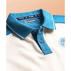Pine Kids Cotton Knit Polo T-Shirt With I Want To Belive Text Print - Blue & White