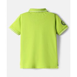 Pine Kids Cotton Knit Half Sleeves Textured Polo T-Shirt with Brand Logo - Neon Green