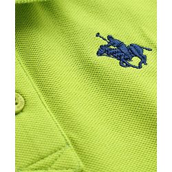 Pine Kids Cotton Knit Half Sleeves Textured Polo T-Shirt with Brand Logo - Neon Green