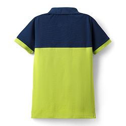 Pine Kids Cotton Knit Half Sleeves Cut & Sew Polo T-Shirt with Legendary Text Print - Neon Green & Navy Blue