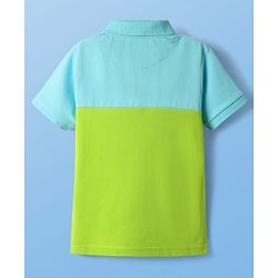 Pine Kids Cotton Knit Half Sleeves Cut & Sew Polo T-Shirt with Text Print - Light Green White & Aqua Blue