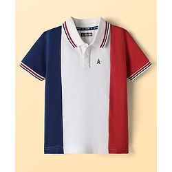 Pine Kids Cotton Knit Half Sleeves Cut & Sew Polo T-Shirt - Red Navy Blue & White