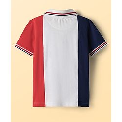 Pine Kids Cotton Knit Half Sleeves Cut & Sew Polo T-Shirt - Red Navy Blue & White