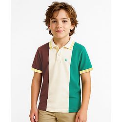 Pine Kids Cotton Knit Half Sleeves Polo T-Shirt With Color Block Design - Multicolor