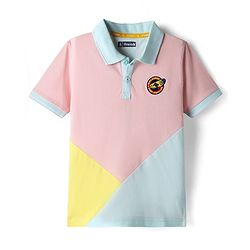 Pine Kids Cotton Knit Half Sleeves Cut & Sew Polo T-Shirt with Badge - Pink & Yellow