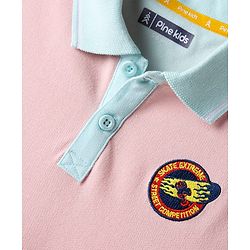 Pine Kids Cotton Knit Half Sleeves Cut & Sew Polo T-Shirt with Badge - Pink & Yellow