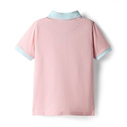 Pine Kids Cotton Knit Half Sleeves Cut & Sew Polo T-Shirt with Badge - Pink & Yellow