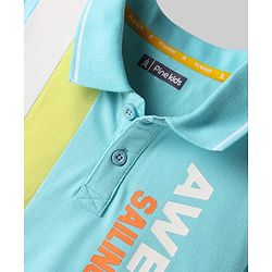 Pine Kids Cotton Knit Half Sleeves Polo T-Shirt with Front & Back Sailing Club Print - Light Blue
