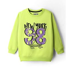 Pine Kids Cotton Knit Full Sleeves Sweatshirt With Text Print - Light Green
