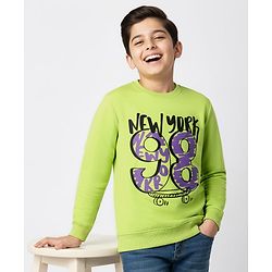 Pine Kids Cotton Knit Full Sleeves Sweatshirt With Text Print - Light Green
