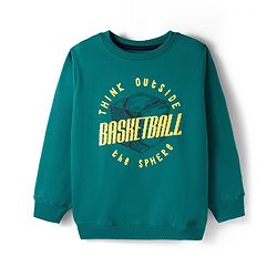 Pine Kids Knit Full Sleeves Sweatshirt With Basketball Print - Mint Green