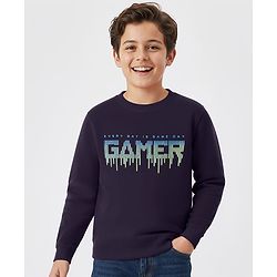 Pine Kids Knit Full Sleeves Sweatshirt With Gamer Print - Black