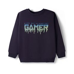 Pine Kids Knit Full Sleeves Sweatshirt With Gamer Print - Black