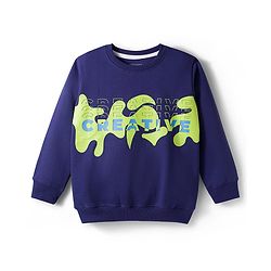 Pine Kids Knit Full Sleeves Sweatshirt With Creative Print - Navy Blue