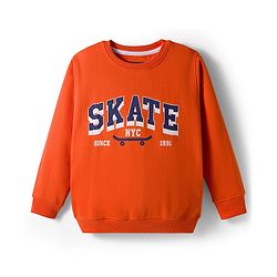 Pine Kids Knit Full Sleeves Sweatshirt With Skateboarding Print - Rust Orange