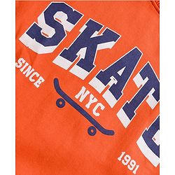 Pine Kids Knit Full Sleeves Sweatshirt With Skateboarding Print - Rust Orange