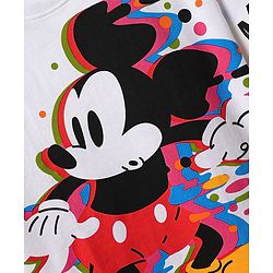 Pine Kids Disney Terry Knit  Half Sleeves Drop Shoulder T-Shirt With Mickey Mouse Graphics - White