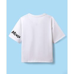 Pine Kids Disney Terry Knit  Half Sleeves Drop Shoulder T-Shirt With Mickey Mouse Graphics - White