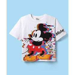Pine Kids Disney Terry Knit  Half Sleeves Drop Shoulder T-Shirt With Mickey Mouse Graphics - White