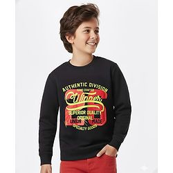 Pine Kids Cotton Knit Full Sleeves Sweatshirt With Text Print - Black