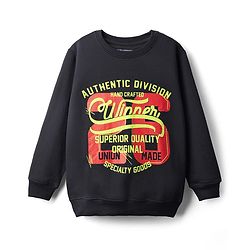 Pine Kids Cotton Knit Full Sleeves Sweatshirt With Text Print - Black