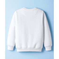 Pine Kids Knit Full Sleeves Pullover Sweatshirt with Travel Theme Print & Kangaroo Pocket - White