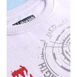 Pine Kids Knit Full Sleeves Sweatshirt With Skateboarding Print - White