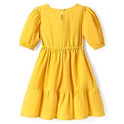 Pine Kids 100% Cotton Half Sleeves Floral Embroidered Frock - Yellow