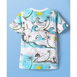 Pine Kids Cotton Knit Half Sleeves T-Shirt with Beach Theme Print - White