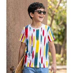 Pine Kids Cotton Knit Half Sleeves Printed T-Shirt - White