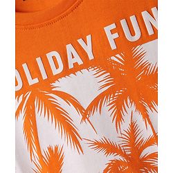Pine Kids Cotton Knit Half Sleeves T-Shirt with Holiday Print - Orange