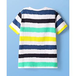 Pine Kids Cotton Knit Half Sleeves T-Shirt with Stripes - White