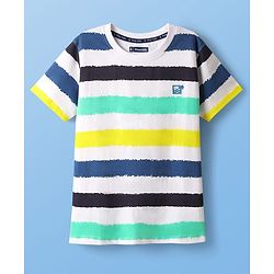 Pine Kids Cotton Knit Half Sleeves T-Shirt with Stripes - White