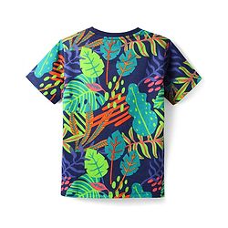 Pine Kids Cotton Knit Half Sleeves T-Shirt with Leaves Print - Navy Blue