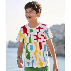 Pine Kids 100% Cotton Knit Half Sleeves T-Shirt With Yes You Can Do It Text Print - White