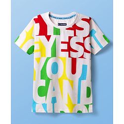 Pine Kids 100% Cotton Knit Half Sleeves T-Shirt With Yes You Can Do It Text Print - White
