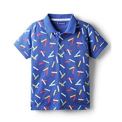 Pine Kids Cotton Knit Half Sleeves Polo T-Shirt with Confetti Print - Blue