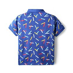 Pine Kids Cotton Knit Half Sleeves Polo T-Shirt with Confetti Print - Blue